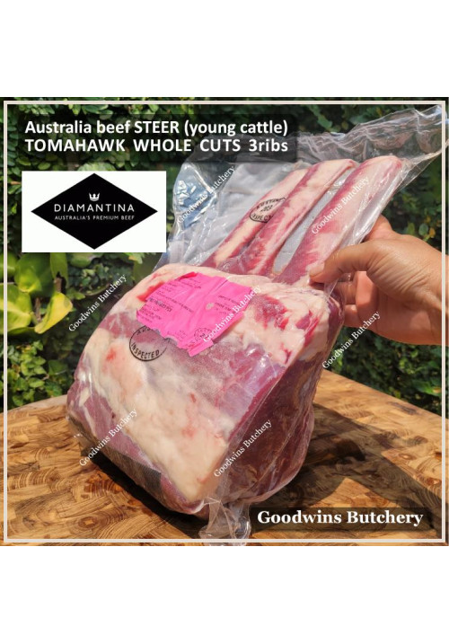 Beef rib TOMAHAWK Australia STEER (young cattle) DIAMANTINA frozen whole cuts 3 ribs +/- 4kg (price/kg)